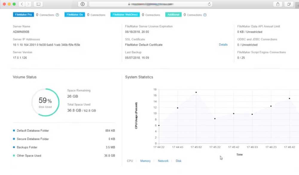 screenshot Filemaker server